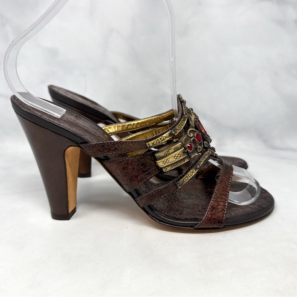 NEW Giuseppe Zanotti Vicini Vintage Y2K Leather Jeweled Mule Sandal Heel Bronze - Picture 6 of 13